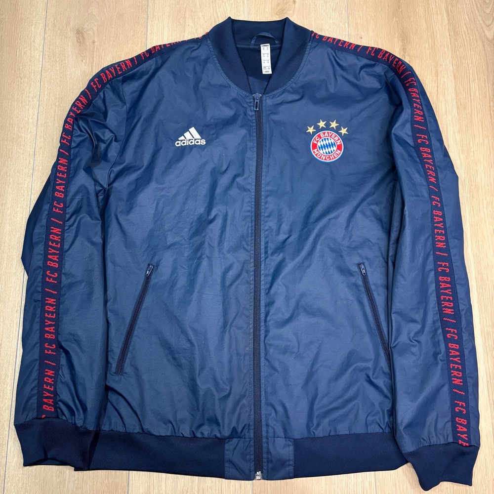 Adidas FC Bayern Munich Mens XL Navy Blue Full Zip Bomber Track Jacket Soccer